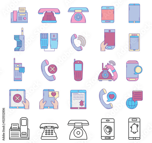 Vector icon set of phones with white background