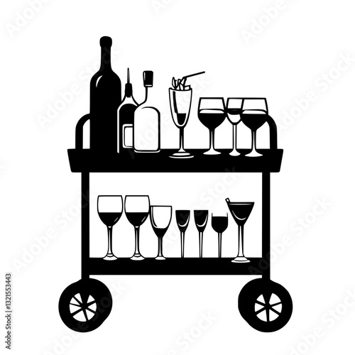 Retro Bar cart, furniture vector art, interior design