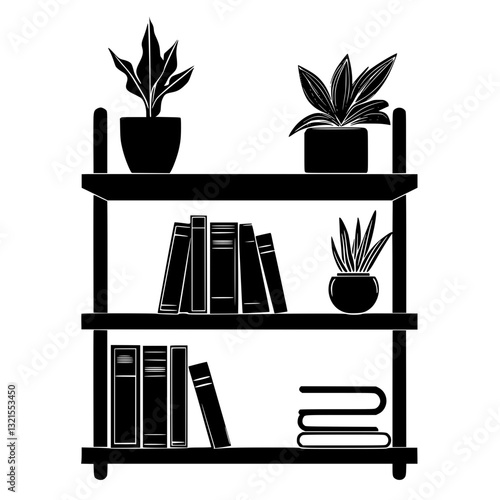 Retro Bookshelf, furniture vector art, interior design