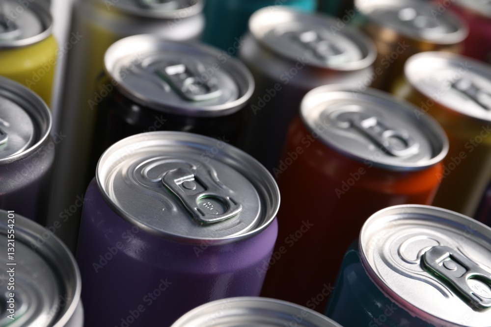 Many aluminium cans of beverage as background, closeup Many aluminium cans of beverage as background, closeup