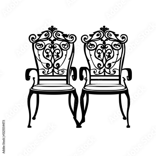 Steampunk Outdoor chairs, furniture vector art, interior design