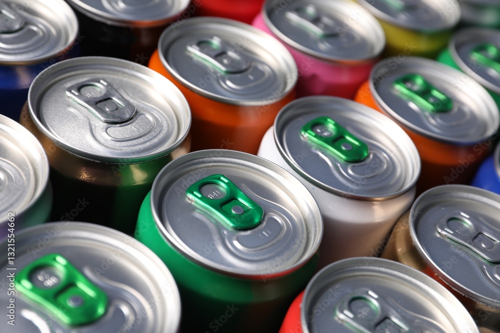 Many aluminium cans of beverage as background, closeup Many aluminium cans of beverage as background, closeup