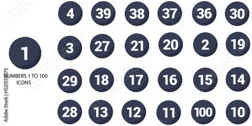 Number 1 TO 100 simple concept 24 colour icons set. Contains such 1-100, count, hundred, learn, numeric, one .Vector illustration.