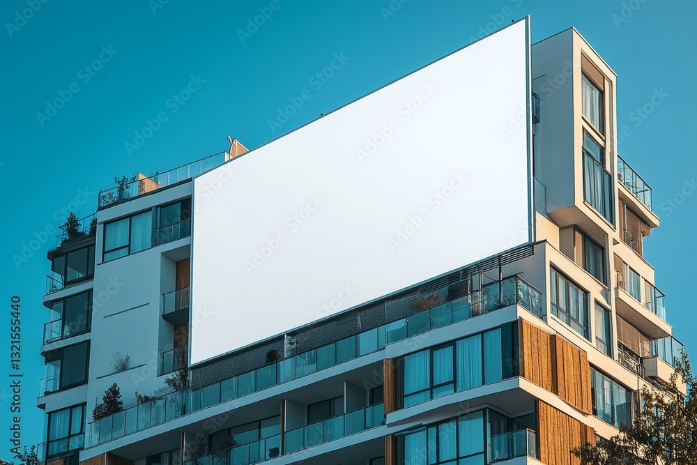 Modern Apartment Building with Blank Billboard Modern Apartment Building with Blank Billboard