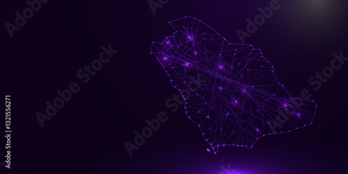 Map of Saudi Arabia - With glowing point and lines scales on the dark gradient background, 3D mesh polygonal network connections.Vector illustration Eps 10.