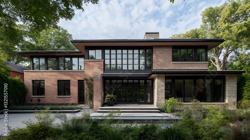 Wallpaper Mural This elegant residence boasts a beautifully symmetrical facade and is enveloped by lush, natural landscaping in a tranquil environment Torontodigital.ca