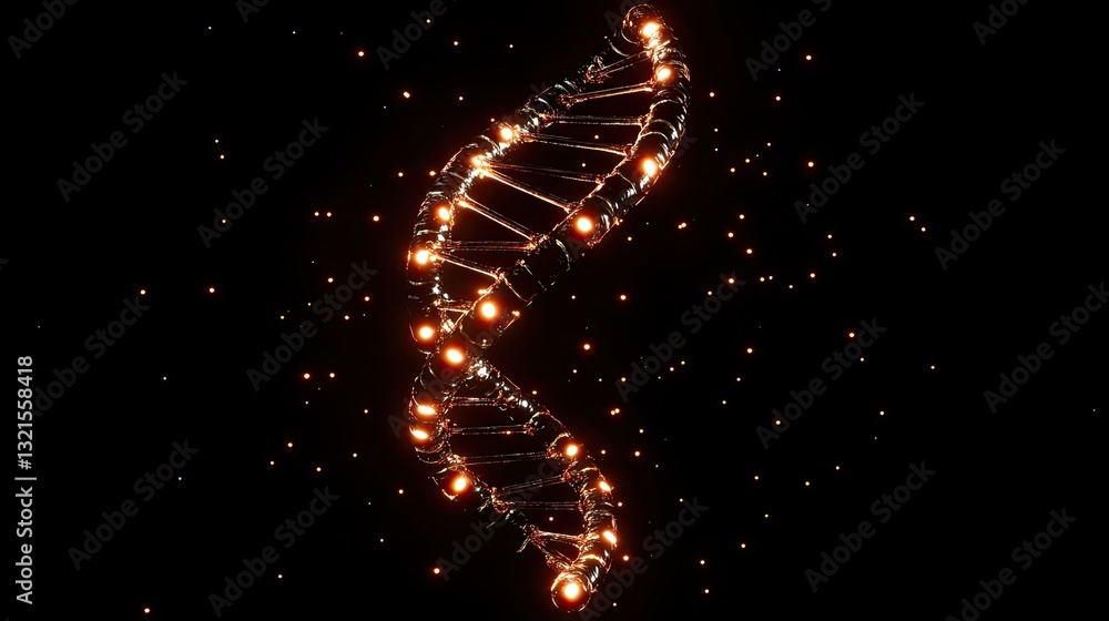Obraz premium Luminous DNA strand with futuristic light particles, symbolizing innovation in healthcare