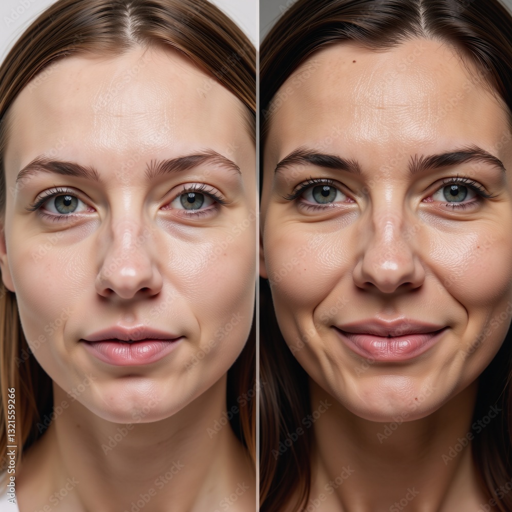 Close-up comparison between young and aged female faces highlights textural differences due to aging Close-up comparison between young and aged female faces highlights textural differences due to aging