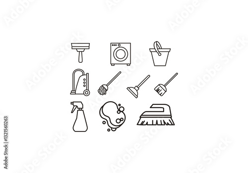 cleaning tool line set element symbol logo png template logo icon vector illustration