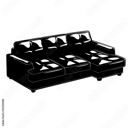Contemporary Sectional sofa, household object, vector graphic