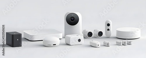 a collection of security cameras and accessories. They are clean and modern in design