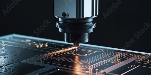 Precision Laser Cutting Process on Circuit Board Surface.