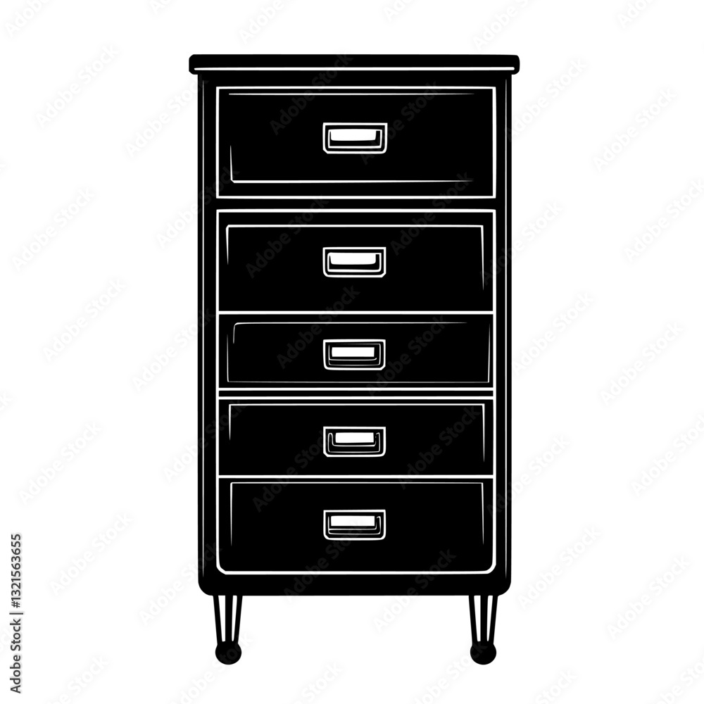 Mid Century Modern Filing cabinet, household object, vector graphic Mid Century Modern Filing cabinet, household object, vector graphic