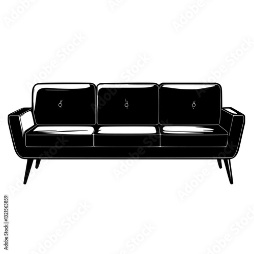 Mid Century Modern Sectional sofa, household object, vector graphic