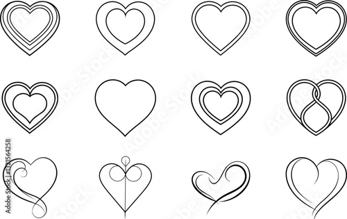 Elegant Line Art Hearts Double, Swirl, Outline, Romantic Designs
