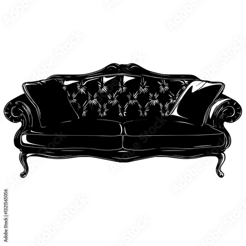 Neoclassical Sectional sofa, household object, vector graphic
