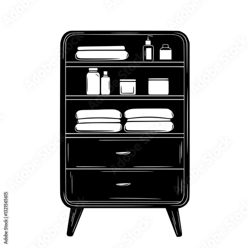 Retro Linen cabinet, household object, vector graphic
