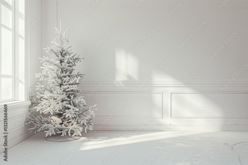Fototapeta premium シンプルなクリスマスツリーを飾った美しい部屋 シンプルモダンインテリア