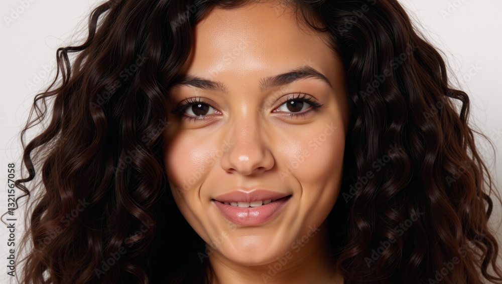 Showcases naturally beautiful and textured dark brown curls with rich volume Showcases naturally beautiful and textured dark brown curls with rich volume