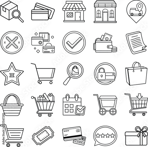 Ecommerce Icons Shopping, Payment, Delivery, and Store Symbols