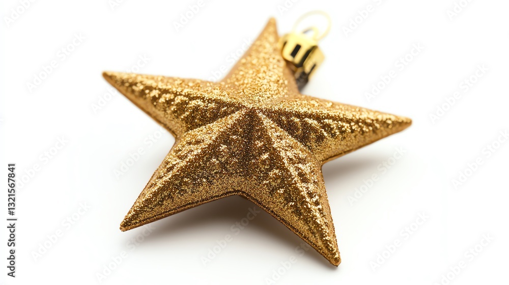 Festive Gold Star Ornament Close Up on White Background Display Festive Gold Star Ornament Close Up on White Background Display