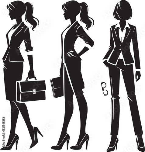 business women in office, Businesswoman silhouette vector, Woman and bag vector illustration, Woman logo vector,  Woman silhouette vector isolated on white background