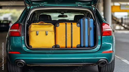 Wallpaper Mural Packed Car Ready for Vacation Trip, Luggage and Bags Torontodigital.ca