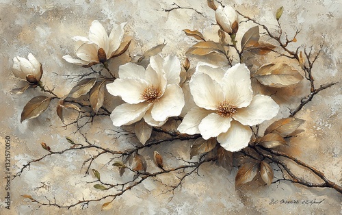 Elegant magnolia blossoms on textured background