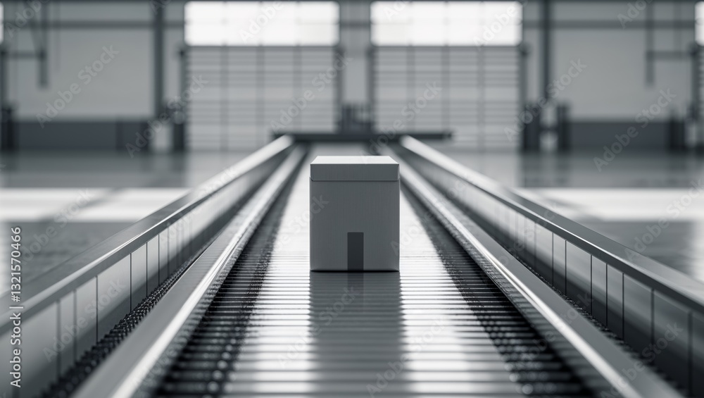 Fototapeta premium Package on Conveyor Belt in Modern Warehouse Environment