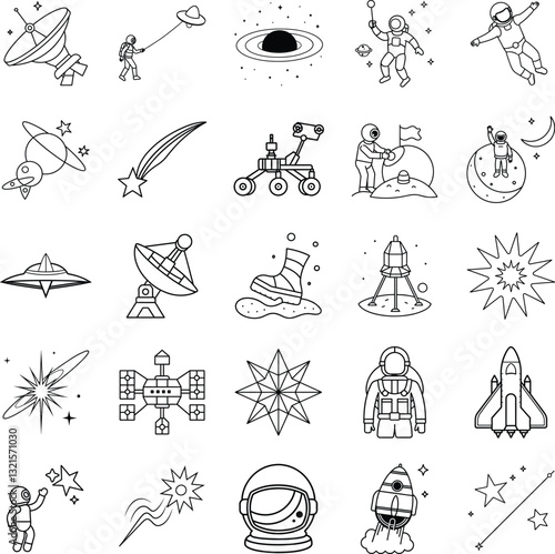 Space Exploration Astronauts, Rockets, Planets, Stars, and Constellations
