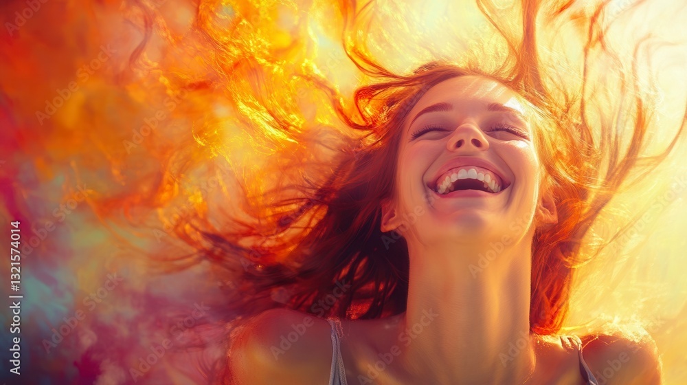 Obraz premium Joyful Woman with Hair Flow