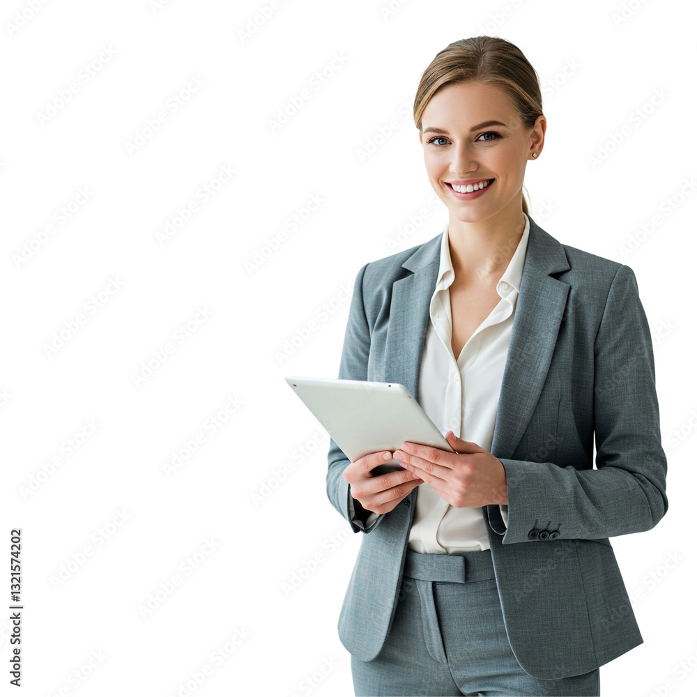 professional business woman standing in office. Happy female company executive, smiling businesswoman entrepreneur corporate leader manager looking at camera using tablet ON PNG BACKGROUND . professional business woman standing in office. Happy female company executive, smiling businesswoman entrepreneur corporate leader manager looking at camera using tablet ON PNG BACKGROUND .