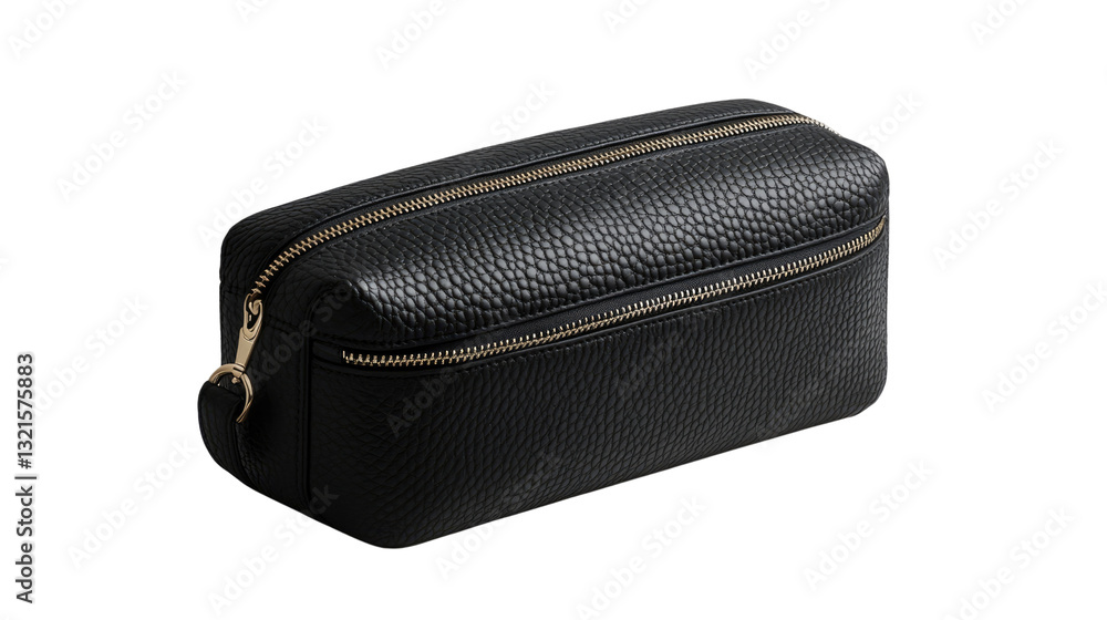 Naklejka premium Leather Travel Kit: A luxurious black leather travel kit, elegantly designed and showcasing fine craftsmanship, perfect for storing essentials.