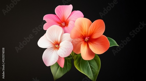 Pink, Orange, and White Flowers on Dark Background