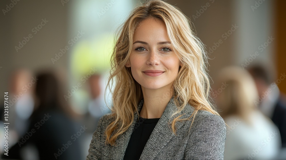 Fototapeta premium Confident Businesswoman Posing in Modern Office Environment with Professional Attire