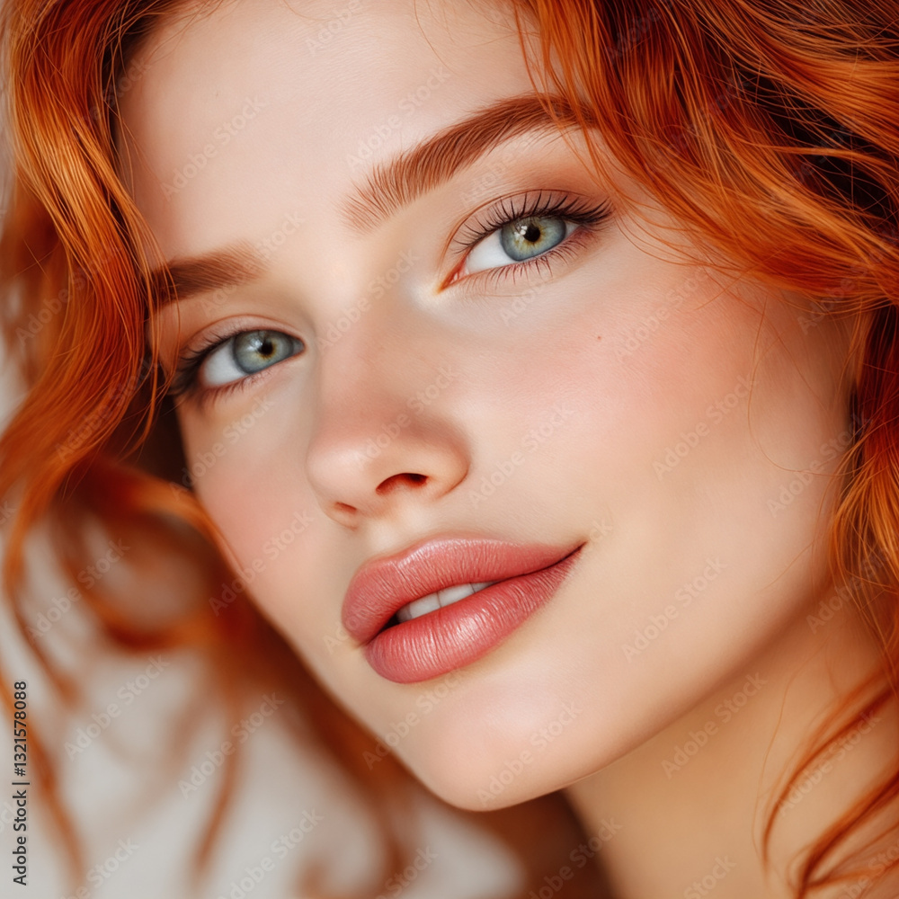 Portrait of a Woman with Long Flowing Red Hair Portrait of a Woman with Long Flowing Red Hair
