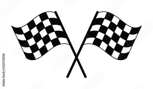 Set of Crossed Racing Checkered Flags Icon Vector Illustration