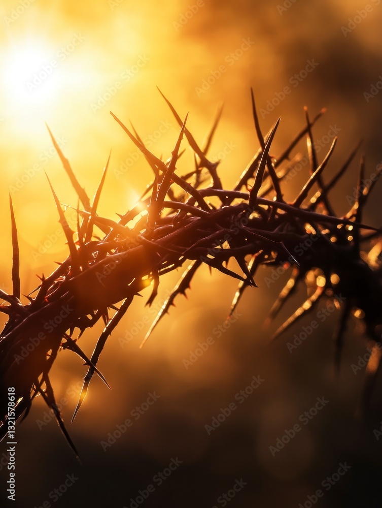 Obraz premium Crown of Thorns Symbolizes Sacrifice and Faith Against a Golden Light