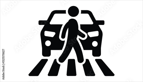 Pedestrian Crossing Icon. Road Safety, Traffic, and Crosswalk Vector.