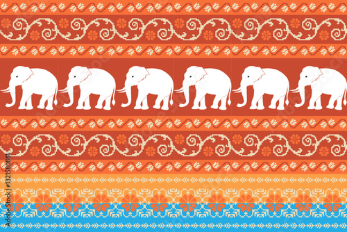 elephants pattern, Geometric
Beautiful Thailand,thai pattern,seamless,Traditional,ethnic,fabric pattern for textiles,rugs, wallpaper,clothing, sarong,batik,wrap,embroidery,print,background,cover, illu