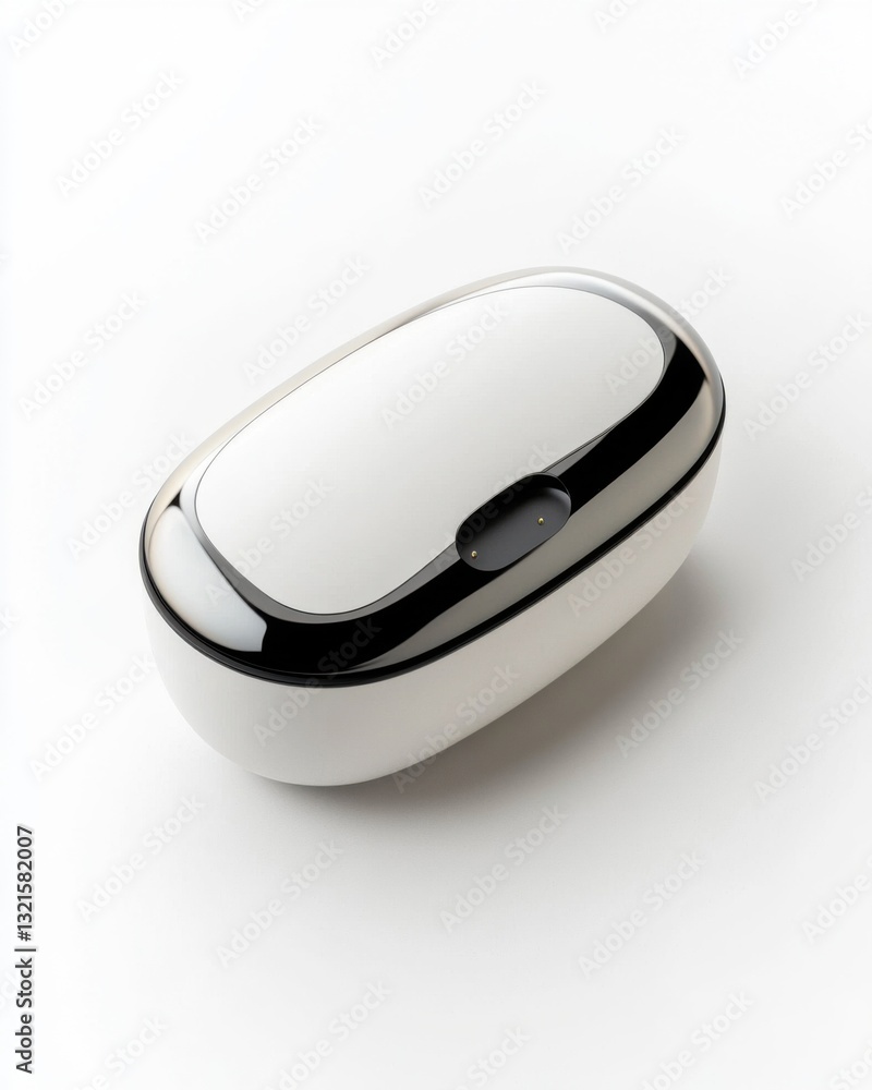 Isolated on white. White Oval Shaped Electronic Gadget with Glossy Finish Isolated on white. White Oval Shaped Electronic Gadget with Glossy Finish