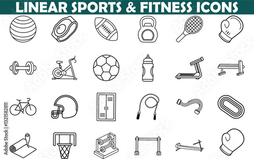 Linear Sports and Fitness Icons Exercise, Equipment, and Wellness