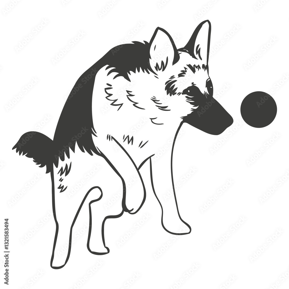 Fototapeta premium german shepherd playing hand drawn dog.