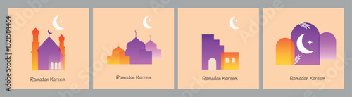 Ramadan Kareem poster set. Vector illustration