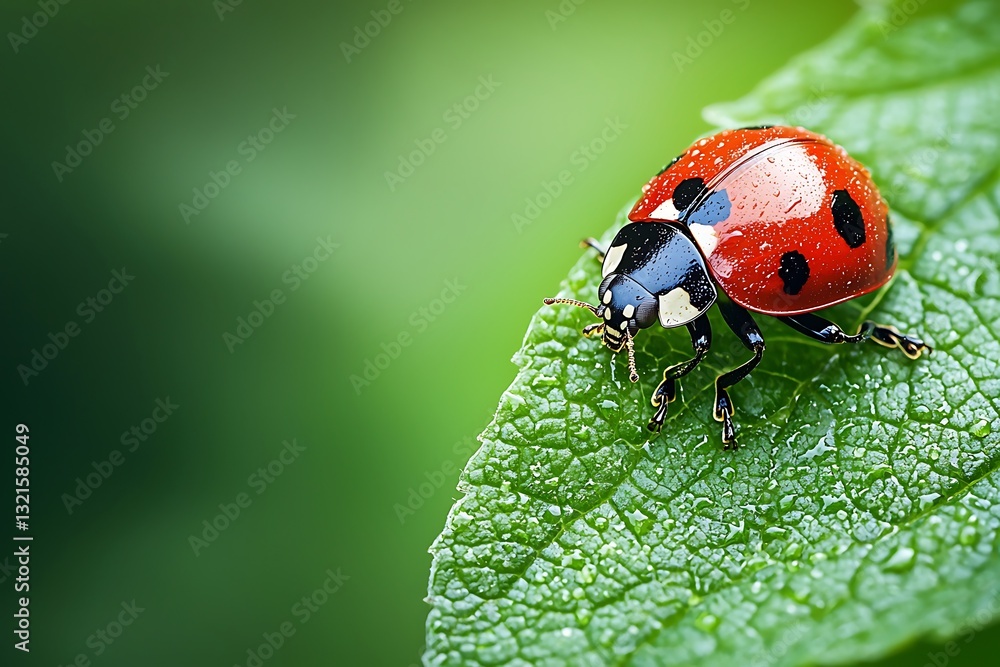 Fototapeta premium Ladybug on Green Leaf Close Up
