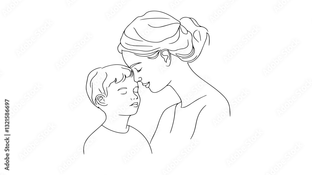 mother child affection one line drawing mother child affection one line drawing