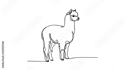 minimalist continuous one line drawing illustration of a realistic alpaga