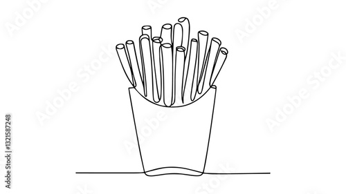 minimalist continuous one line drawing illustration of  French fries