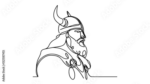 minimalist continuous one line drawing illustration of a realistic viking 