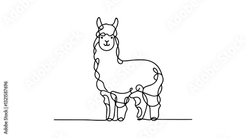 minimalist continuous one line drawing illustration of an alpaca
